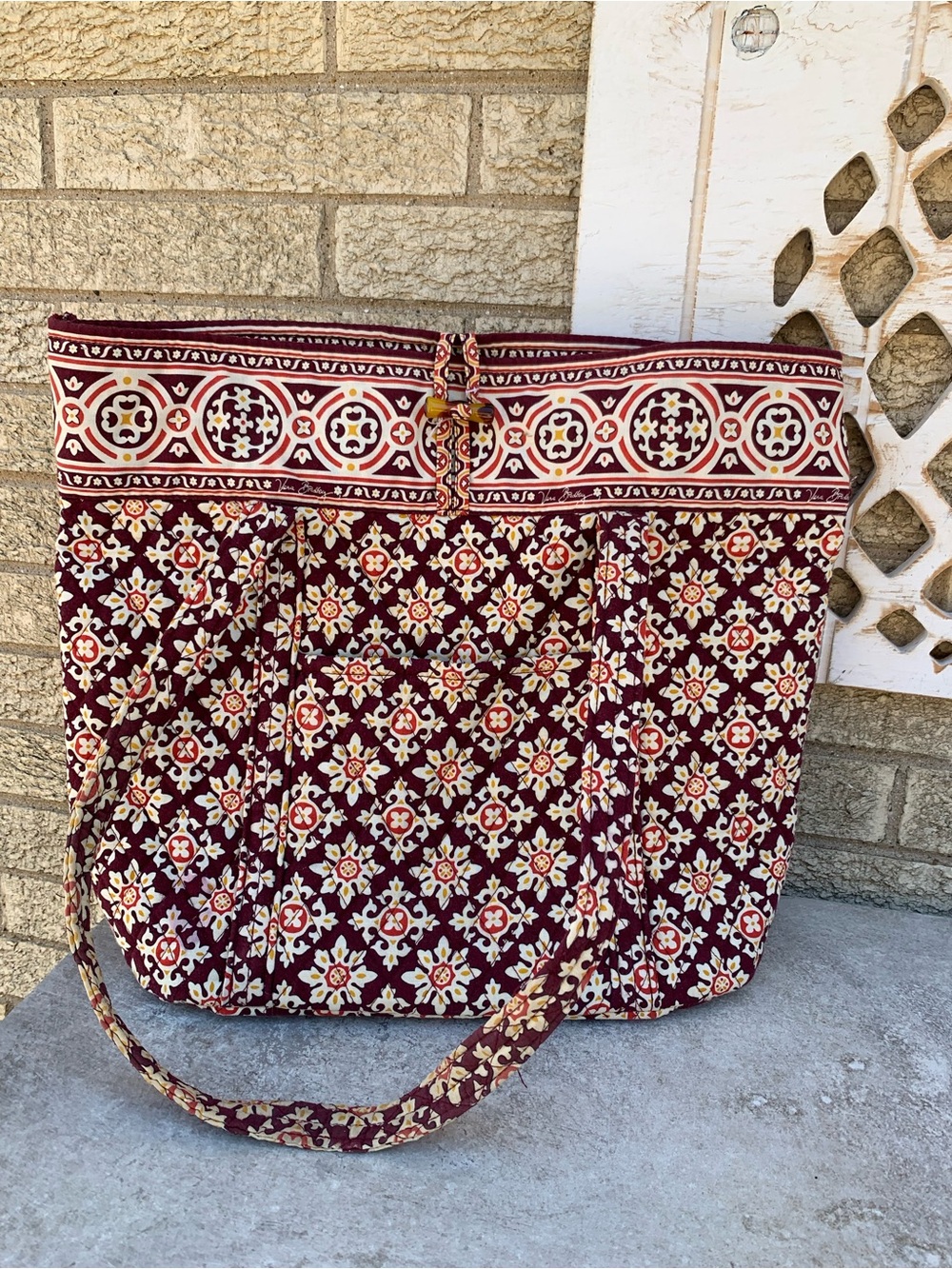 Vera Bradley Quilted Floral Pattern Tote Bag in Burgundy